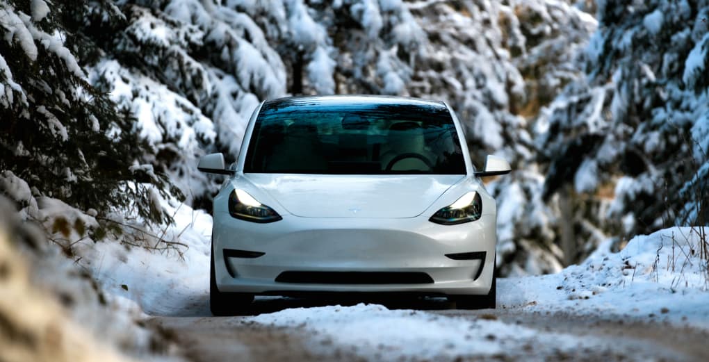 Tesla electric car in cold weather