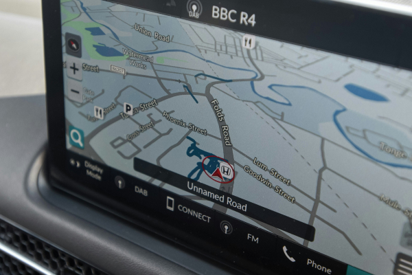 close up of the dash screen showing nav