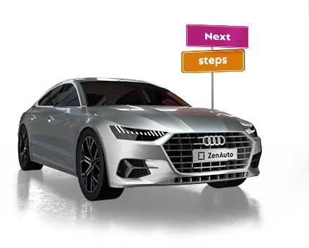 Audi A7 near a "Next Steps" sign